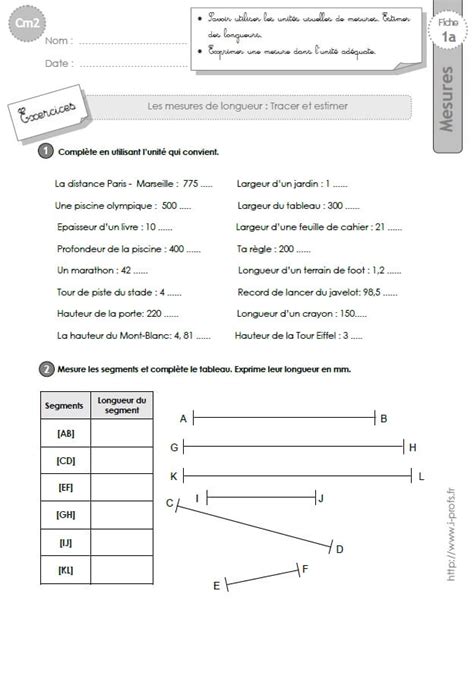 Cm2 Exercices Mesures De Longueurs