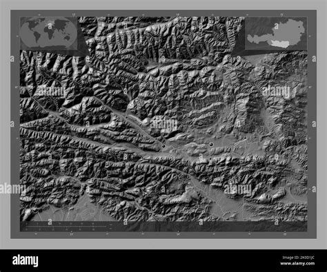 Karnten, state of Austria. Bilevel elevation map with lakes and rivers ...