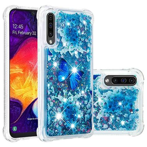 Liquid Glitter Samsung Galaxy A50 Tpu Case Blue Butterfly