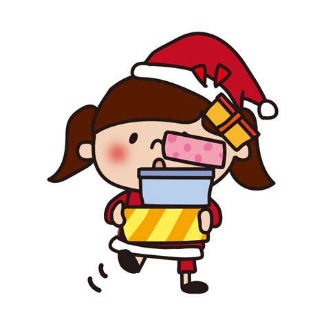 たくさんのクリスマスプレゼントを運ぶ子供の無料フリーイラスト かわいい手描きの無料素材「てがきっず」保育園・小学校・介護施設にぴったり