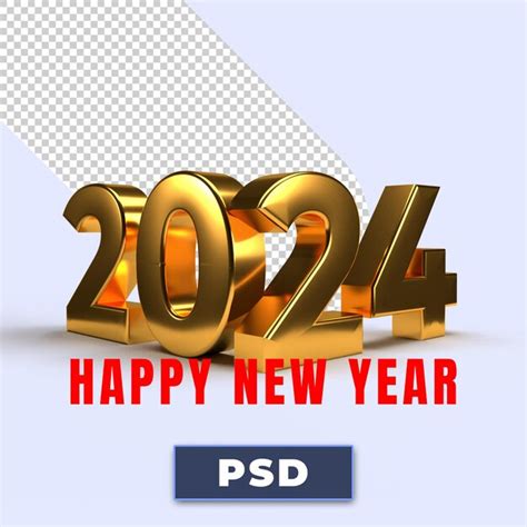 Feliz ano novo 2024 números 3d dourados PSD Premium