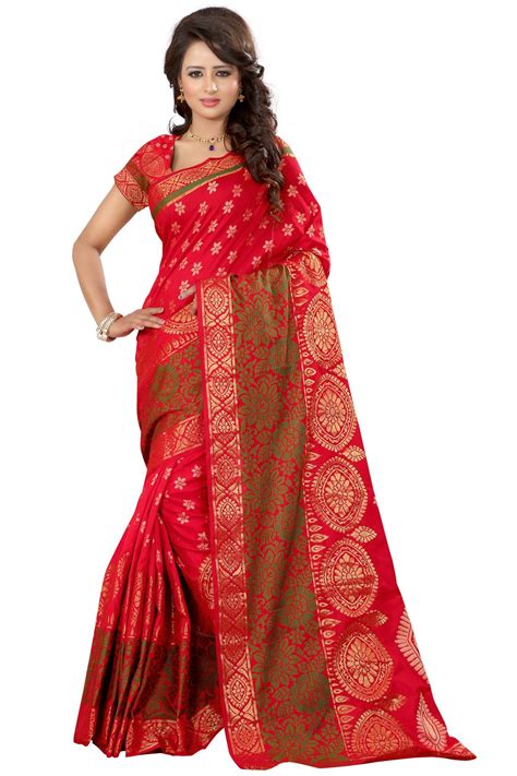 Banarasi Art Silk Red Color Saree For Women With Blouse Piece Art Silk Sarees Saree Designs