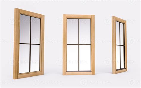 Vertical rectangle wooden window isolated on white background 3d