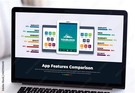 App Features Comparison Infographic with Tablet Mobile Device Stock ...