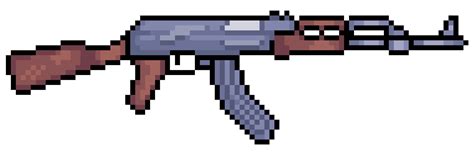 Pixel Art Rifle AK 47 Firearm Vector Icon For 8bit Game On White