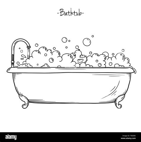 Sketch Bath Foam And Rubber Duck Vector Illustration In Sketch Style