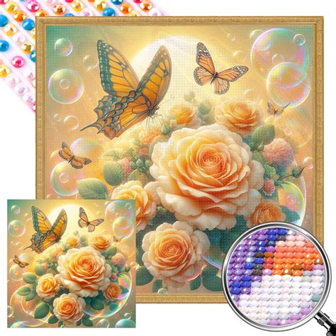 40 40cm DIY Full Round Partial AB Drill Diamond Painting Rose Butterfly