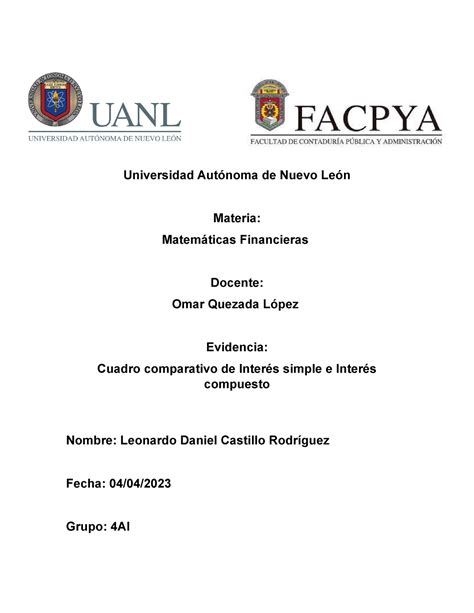 Cuadro Comparativo De Inter S Simple E Inter S Compuesto Universidad