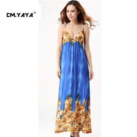 Cmyaya 2016 New Women Sexy Summer Blue Sleeveless Spaghetti Strap Plunging V Neck Floral Print