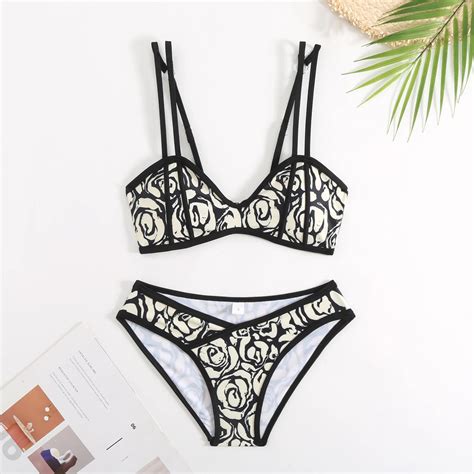 Two Piece Bikini Sexy Push Up Swimsuit Backless Beach Wear For Women Floral Print Swimwear Set