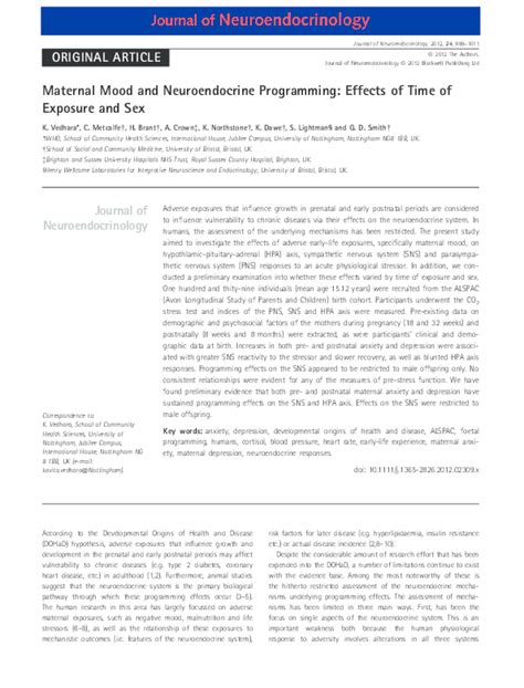 Pdf Maternal Mood And Neuroendocrine Programming Effects Of Time Of Exposure And Sex