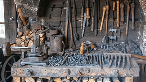 View Of Blacksmithing Tools In The Forge Background Blacksmith Work