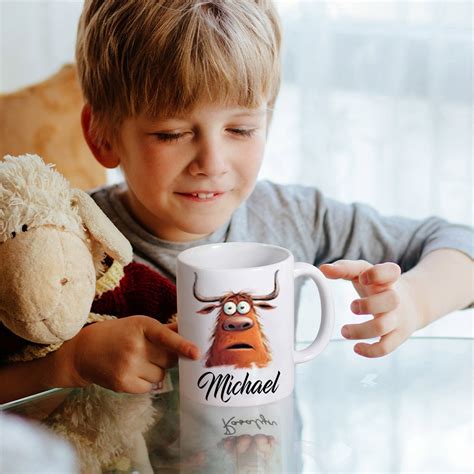 Personalized Name Highland Cow Clipart Mug, Hot Chocolate Mug for Kid ...