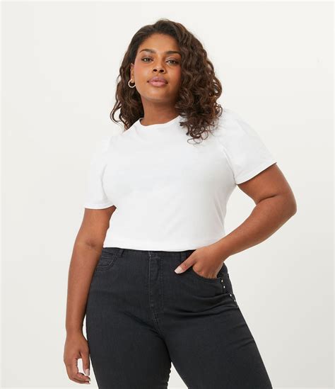 Blusa em Algodão Manga Bufante Curve Plus Size Branco