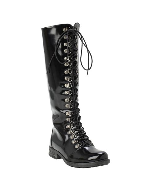 Black Pu Lace Up Combat Boots Hot Topic