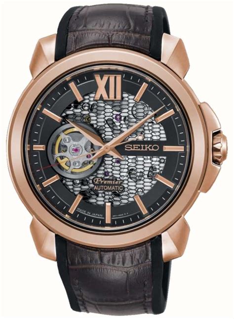 Seiko Mens Premier Limited Edition Automatic Skeleton Rosegold