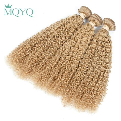 MQYQ Brazilian Curly Hair Bundles Blonde Human Hair Weave Bundles Kinky Curly Hair