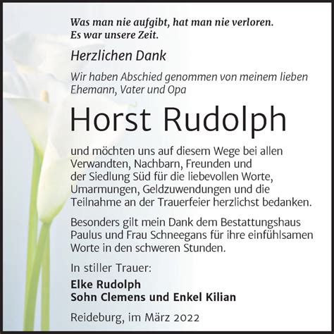 Traueranzeigen Von Horst Rudolph Abschied Nehmen De