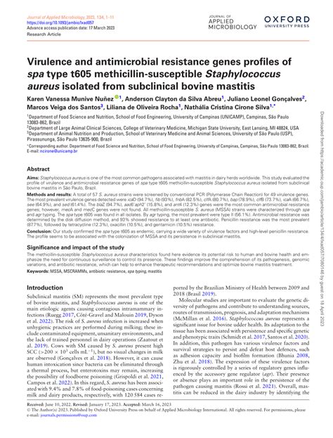 PDF Virulence And Antimicrobial Resistance Genes Profiles Of Spa Type