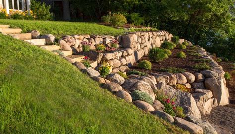 Stone Retaining Wall with Flower Garden