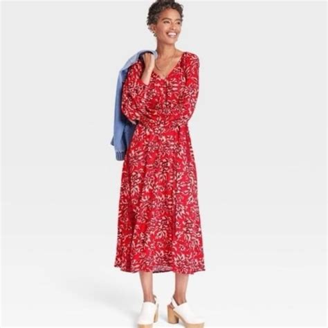 Knox Rose Dresses Knox Rose Large Maxi Long Dress Red Floral Modest