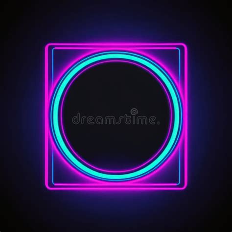 Neon Lights Circle Square Isolate On Black Background Generative Ai