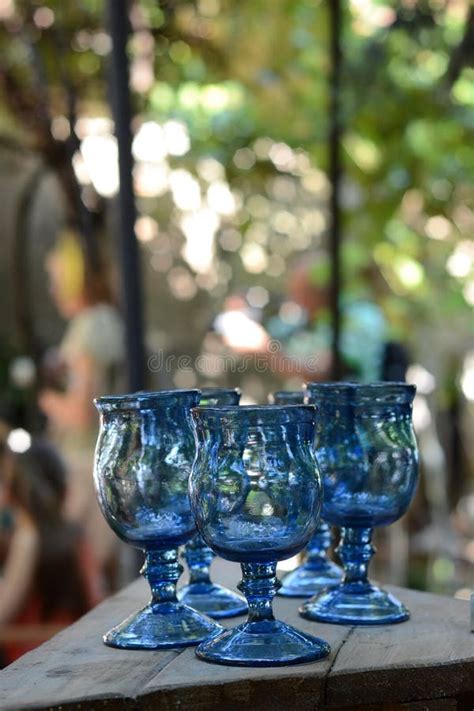 Blue drinking glasses stock photo. Image of trees, handmade - 57695760