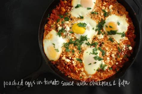 Poached Eggs In Tomato Sauce With Chickpeas And Feta