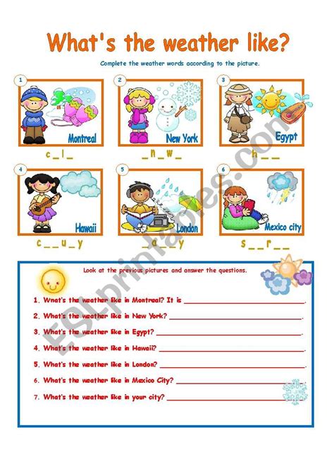 What´s The Weather Like Esl Worksheet By La Luna