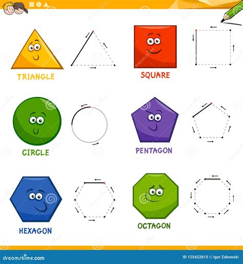 Basic Geometric Shapes Drawing Workbook Stock Vector - Illustration of ...