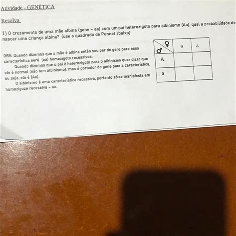 Resolva O Cruzamento De Uma M E Albina Gene Aa Um Pai