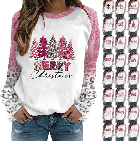 Womens Christmas Graphic Sweatshirts Long Sleeve Crewneck Xmas Tree