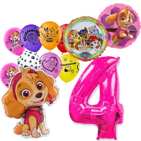 Набор воздушных шаров Скай, Щенячий патруль, цифра 4 (фуксия) - купить ...