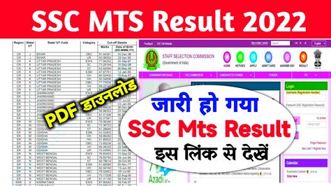 Ssc Mts Result Today Ssc Nic In Ssc Mts Cut Off Merit List Pdf