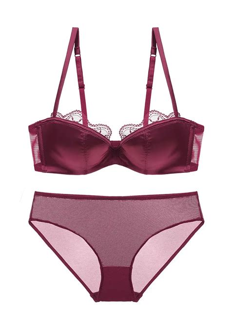 Buy ZITIQUE Women S Deep V Seamless Lace Lingerie Set Bra And Panty Wine Online