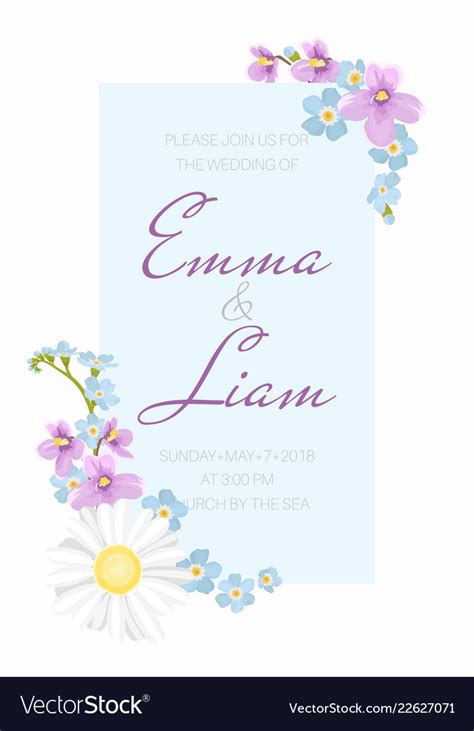 Wedding invitation template blue frame decorated Vector Image