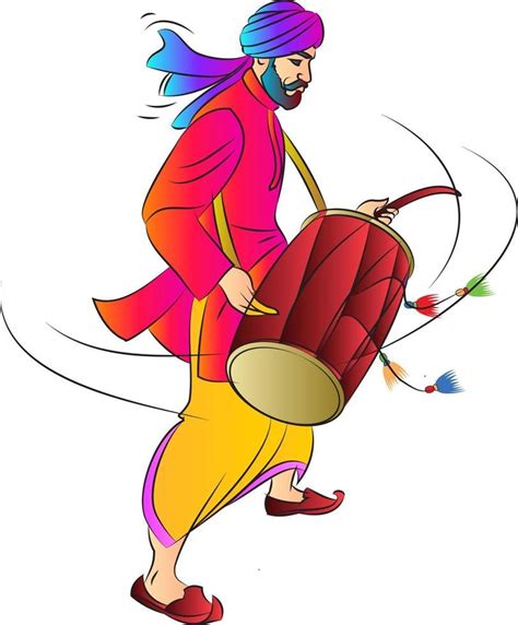 Punjabi Bhangra Drummer In Harvest Festival Lohari Vector Illustration