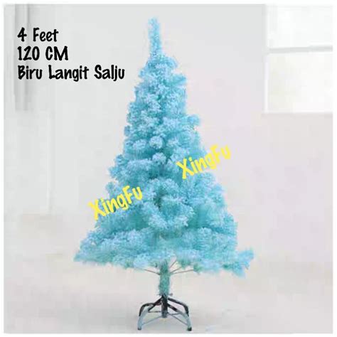 Jual Pohon Natal Biru Langit Salju 4 Feet 120 CM Kaki Besi Shopee