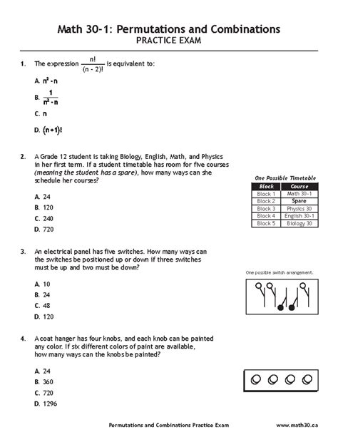 Math Permutations And Combinations Practice Exam Math