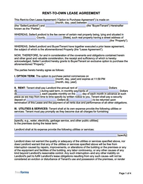 Rent To Own Lease Agreement Form Printable Form Templates And Letter