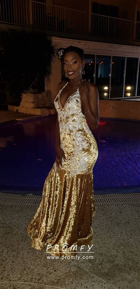 Gorgeous Yellow Velvet Long Train Mermaid African American Prom Dress