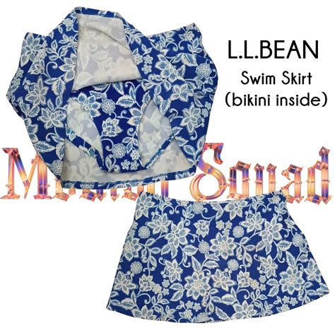 Sold Na Po For Shipping Sale Cod L L Bean Swim Skirt Bikini Inside Blue Floral Textured Fabric