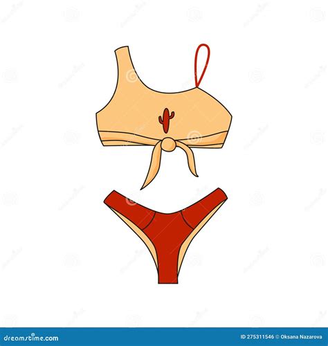 Female Two Piece Swimsuit With Cactus Stylish Bikini Top And Bottom Stock Vector Illustration