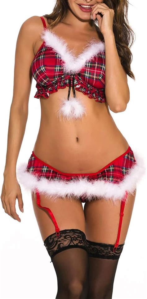 LOBTY Erotik Dessous Set Weihnachten Damen Sexy Kariert Reizwäsche Christmas Lingerie Set