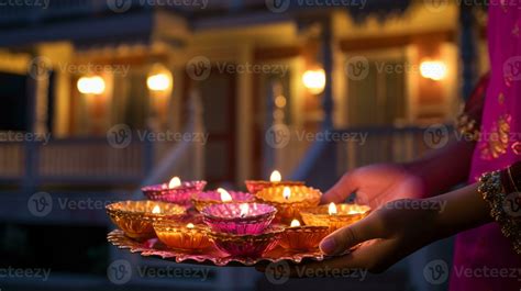 On The Occasion Of Diwali People Hold Diyas Or Candles Lit Up In Front