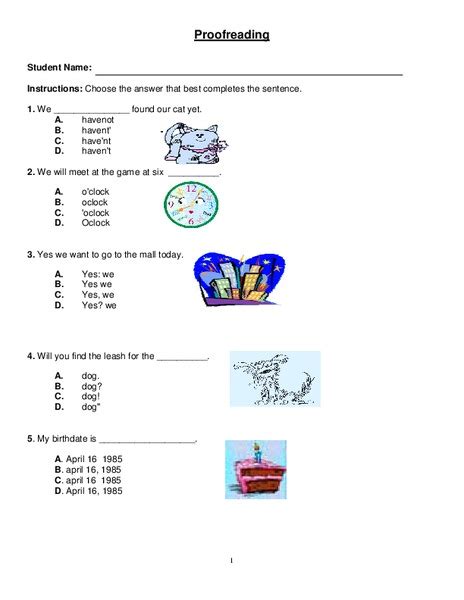 1st Grade Proofreading Worksheet