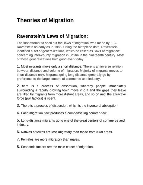 Theories Of Migration None Theories Of Migration Ravenstein S Laws