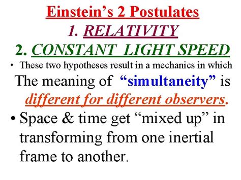 Special Relativity Einsteins Postulates Special Relativity Postulates Special