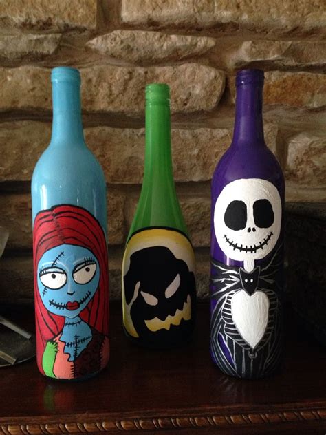 Nightmare Before Christmas Hand Painted Wine Bottles Sally Stitch