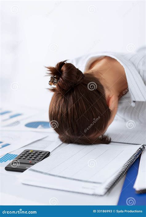 Woman Sleeping at Work in Funny Pose Stock Image - Image of analyst ...